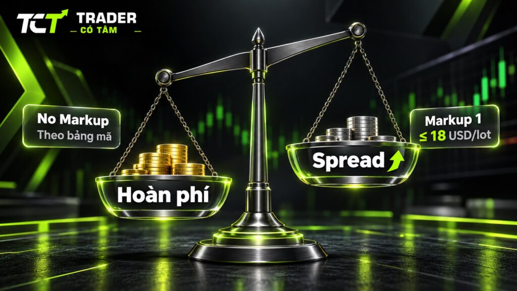 Backcom HFM No Markup hoàn theo bảng mã với spread thường, Markup 1 hoàn tới 18 USD/lot nhưng spread cao hơn