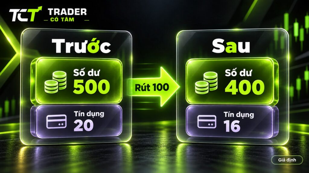 Bonus Vantage dạng tín dụng bị trừ theo tỷ lệ: rút 100 USD trên số dư 500 USD, tín dụng 20 còn 16 USD