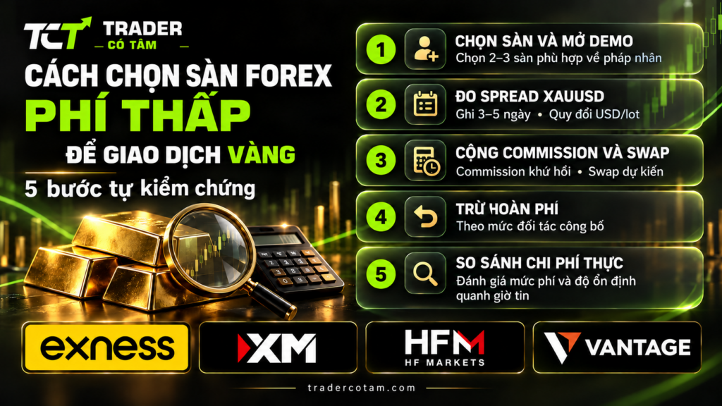 Cách chọn sàn forex phí thấp để giao dịch vàng theo 5 bước tự kiểm chứng