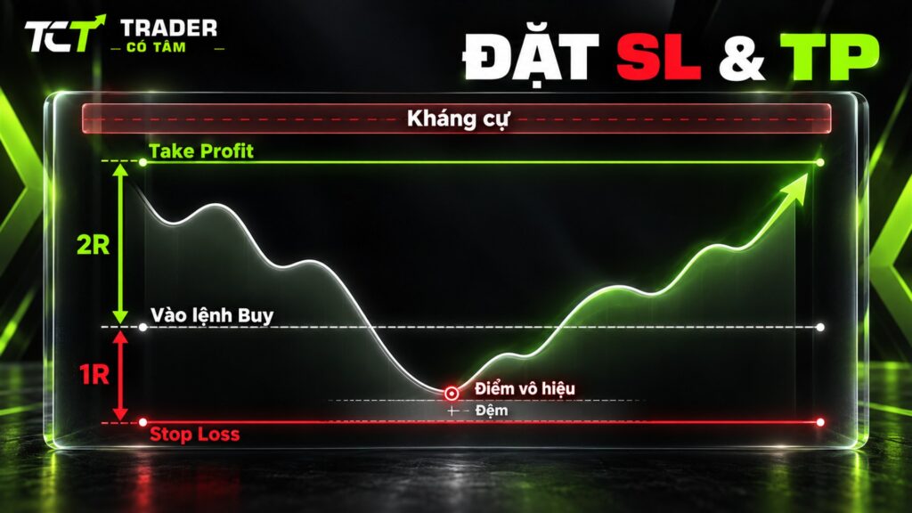 Cách đặt stop loss và take profit quanh điểm vào lệnh, R:R 1:2
