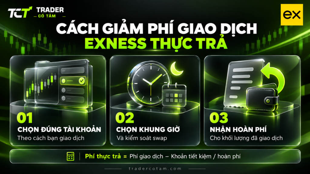Cách giảm phí giao dịch Exness thực trả bằng chọn tài khoản, khung giờ và hoàn phí
