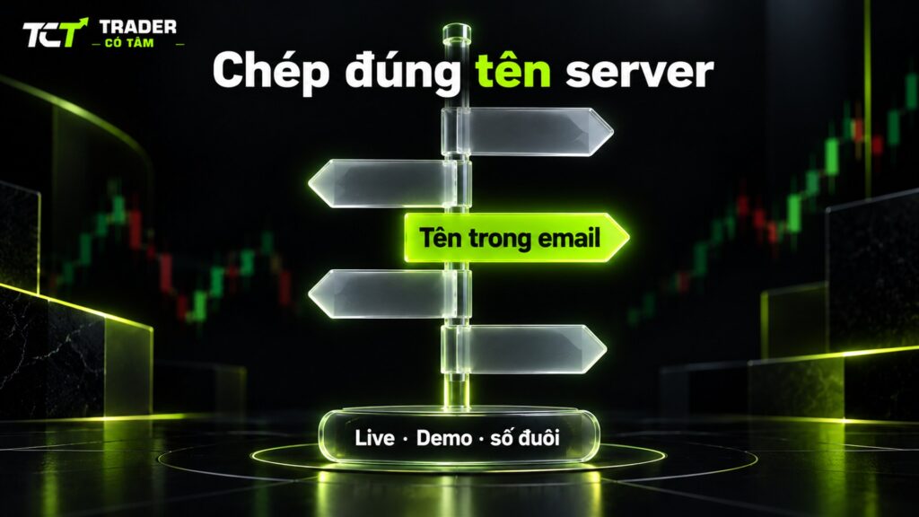 Chọn đúng server Vantage: chép tên máy chủ trong email hoặc Client Portal, phân biệt Live, Demo và số đuôi
