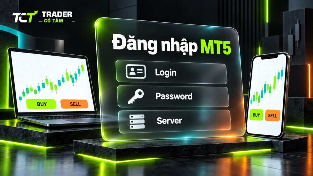 Đăng nhập tài khoản demo Exness MT5 bằng ba thông tin Login, Password và Server trên máy tính và điện thoại