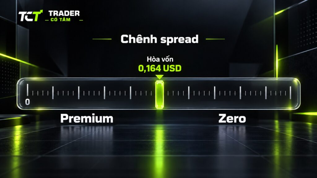 Điểm hòa vốn Premium và Zero khi nhận backcom vàng HFM: chênh spread 0,164 USD