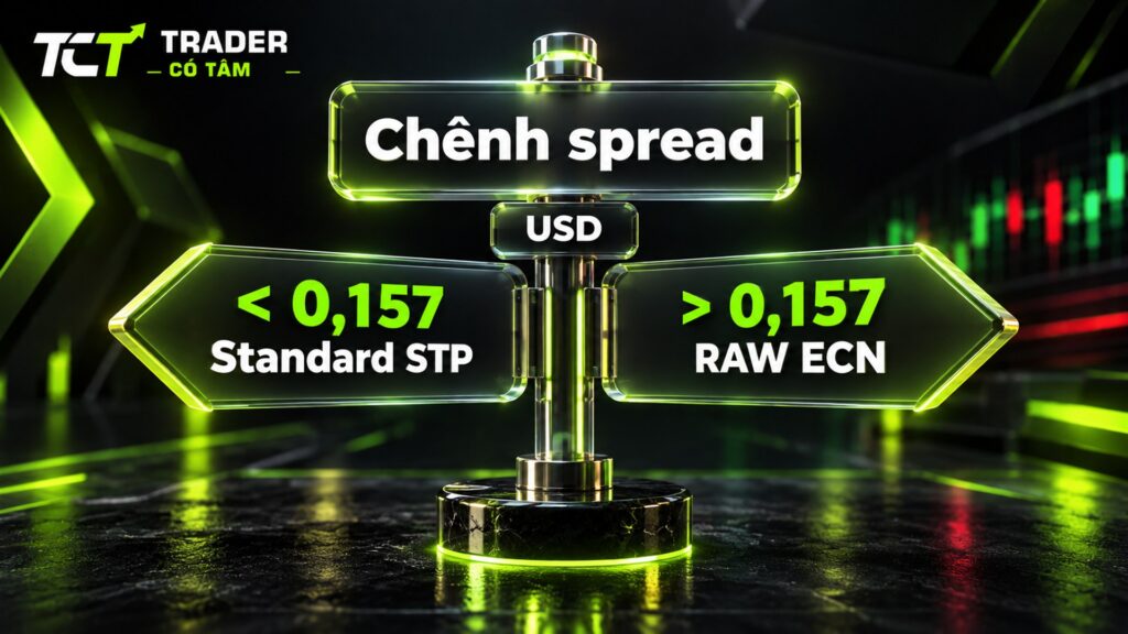 Ngưỡng hòa vốn khi nhận backcom vàng Vantage: chênh spread Standard STP và RAW ECN 0,157 USD
