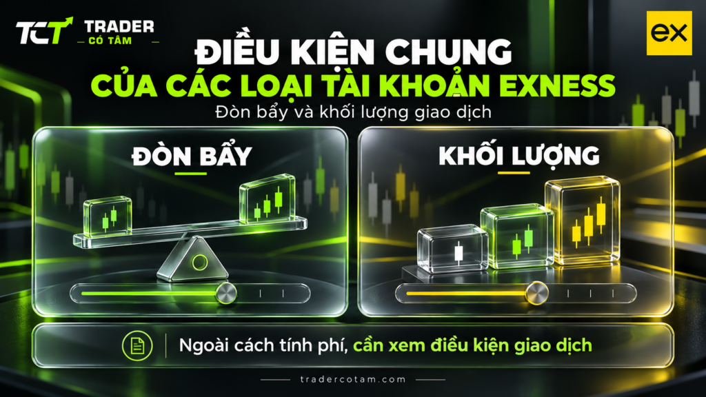 Điều kiện chung của các loại tài khoản Exness về đòn bẩy và khối lượng giao dịch
