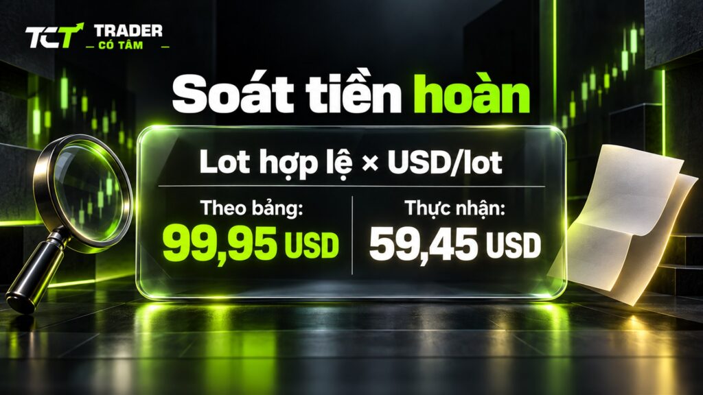 Đối soát tiền hoàn: lệnh không được hoàn phí làm số thực nhận 59,45 USD thấp hơn 99,95 USD theo bảng
