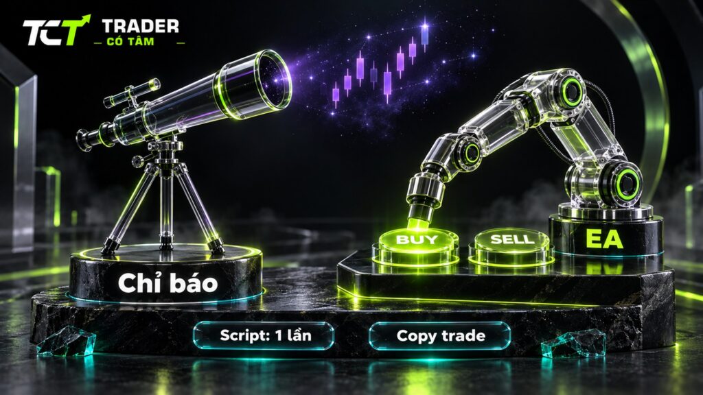 EA forex là gì: EA tự gửi lệnh, chỉ báo chỉ quan sát giá, script chạy một lần, copy trade chép lệnh người khác