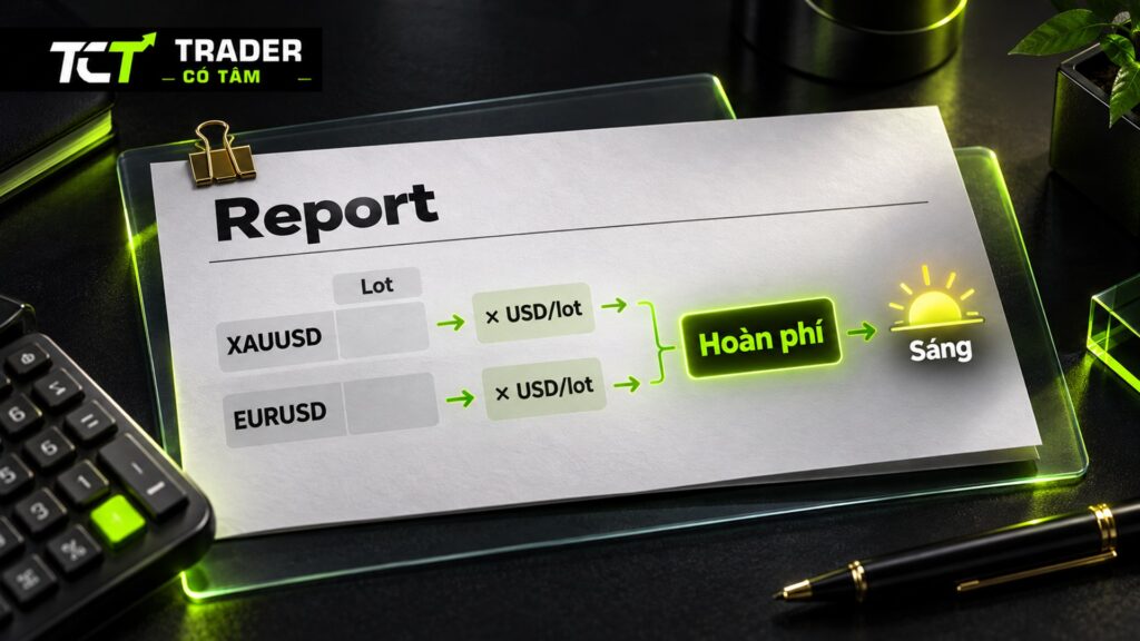 Kiểm tra tiền backcom HFM: cộng lot theo mã trên báo cáo, nhân mức USD/lot rồi so với khoản cộng buổi sáng