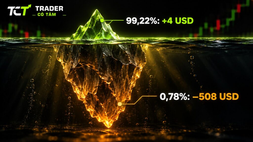 Martingale trong trading: 99,22% số vòng lãi 4 USD, 0,78% số vòng mất 508 USD trong ví dụ giả định
