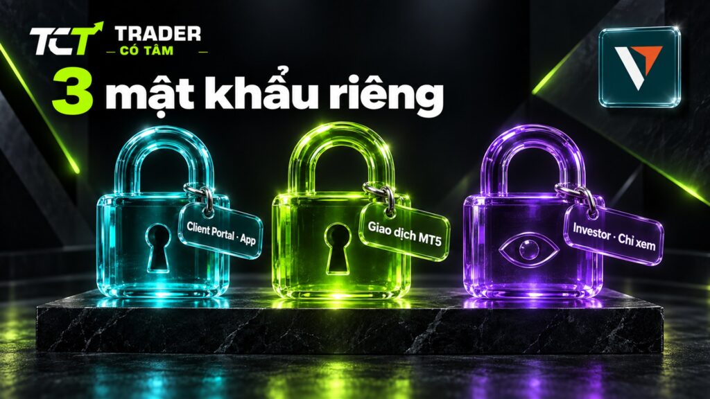 Ba loại mật khẩu khi đăng nhập Vantage MT5: mật khẩu Client Portal dùng cho Vantage App, mật khẩu giao dịch cho MT5 và mật khẩu investor chỉ xem