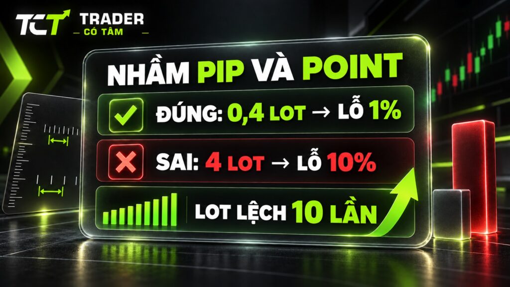 Nhầm point thành pip khi tính khối lượng làm lot lệch 10 lần, lỗ 1% thành 10%
