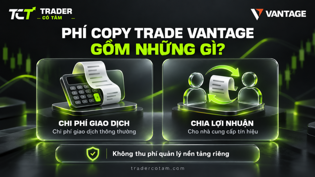Phí copy trade Vantage gồm chi phí giao dịch thông thường và phần chia lợi nhuận cho nhà cung cấp tín hiệu