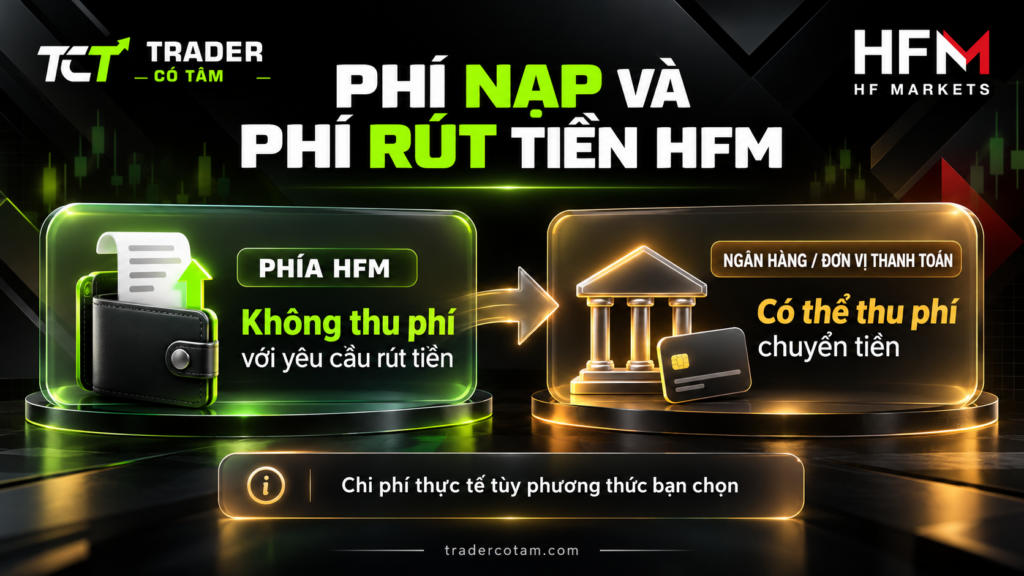 Phí rút tiền HFM phía sàn bằng 0, nhưng ngân hàng hoặc đơn vị thanh toán có thể thu phí chuyển tiền