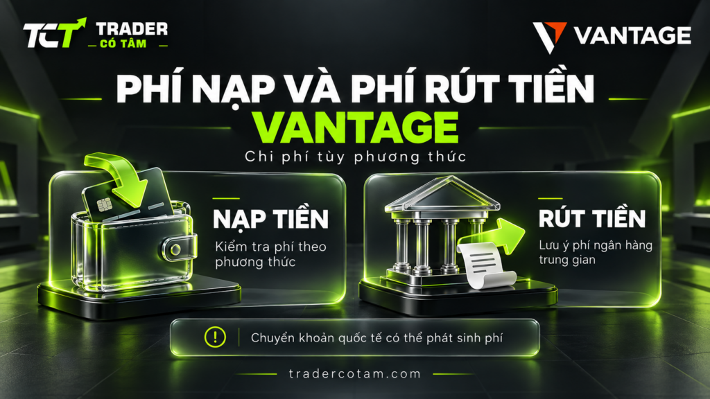 Phí nạp và phí rút tiền Vantage thay đổi theo phương thức; chuyển khoản quốc tế có thể phát sinh phí
