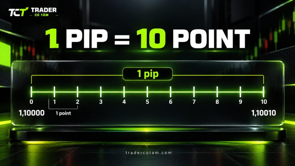 Pip là gì trong forex: EURUSD tăng 0,0001 bằng 1 pip, tương đương 10 point