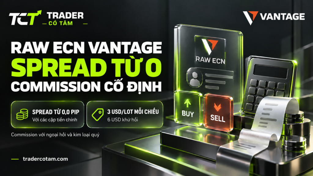 Raw ECN Vantage có spread từ 0,0 pip và commission 3 USD mỗi lot mỗi chiều, tức 6 USD khứ hồi
