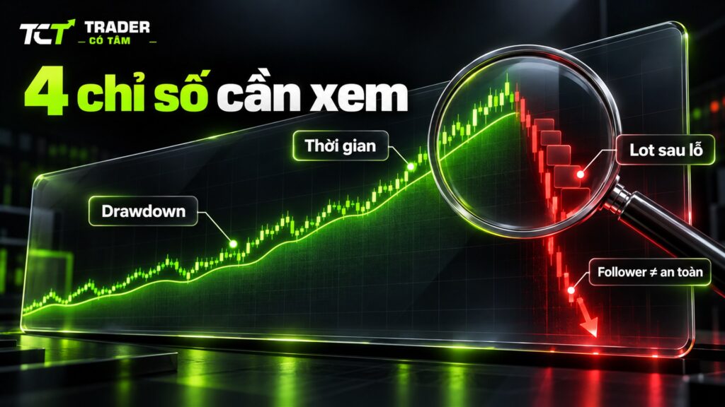 Chọn nhà cung cấp khi copy trade: xem drawdown, thời gian có lịch sử, lot sau chuỗi lỗ, số follower không phải bằng chứng an toàn