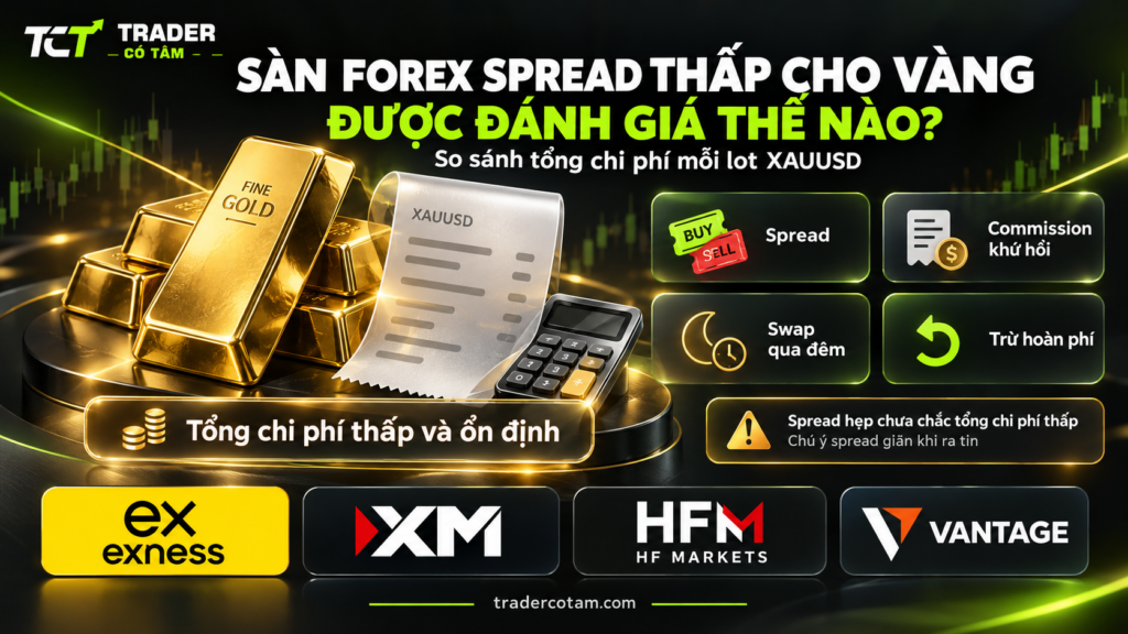 Sàn forex spread thấp cho vàng được đánh giá theo spread, commission khứ hồi, swap qua đêm và hoàn phí