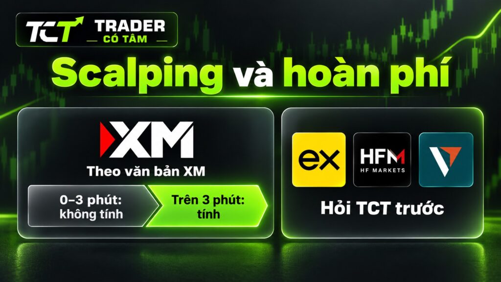 Scalping có được hoàn phí không: ở XM lệnh giữ 3 phút trở xuống không tính hoa hồng IB, Exness, HFM, Vantage cần hỏi trước