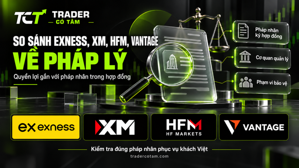 So sánh Exness, XM, HFM, Vantage về pháp lý: pháp nhân ký hợp đồng, cơ quan quản lý và phạm vi bảo vệ