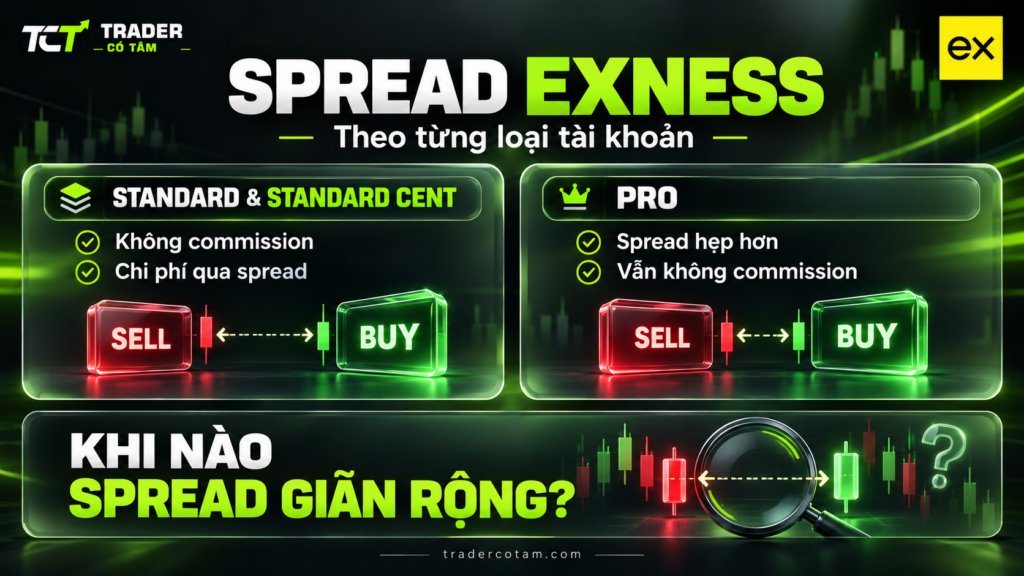 Spread Exness theo từng loại tài khoản Standard, Standard Cent và Pro