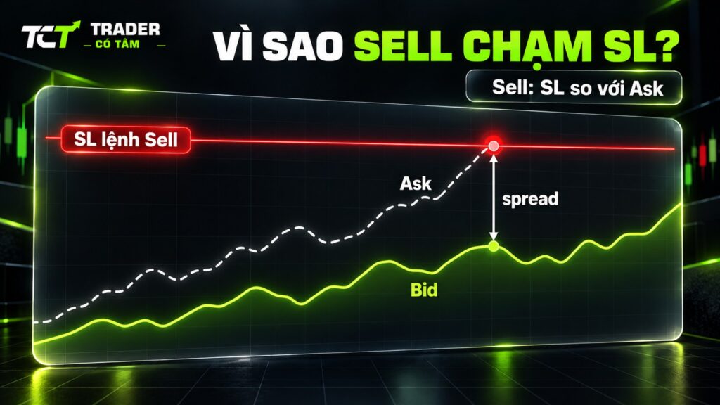 Stop loss lệnh Sell khớp theo giá Ask khi biểu đồ Bid chưa chạm