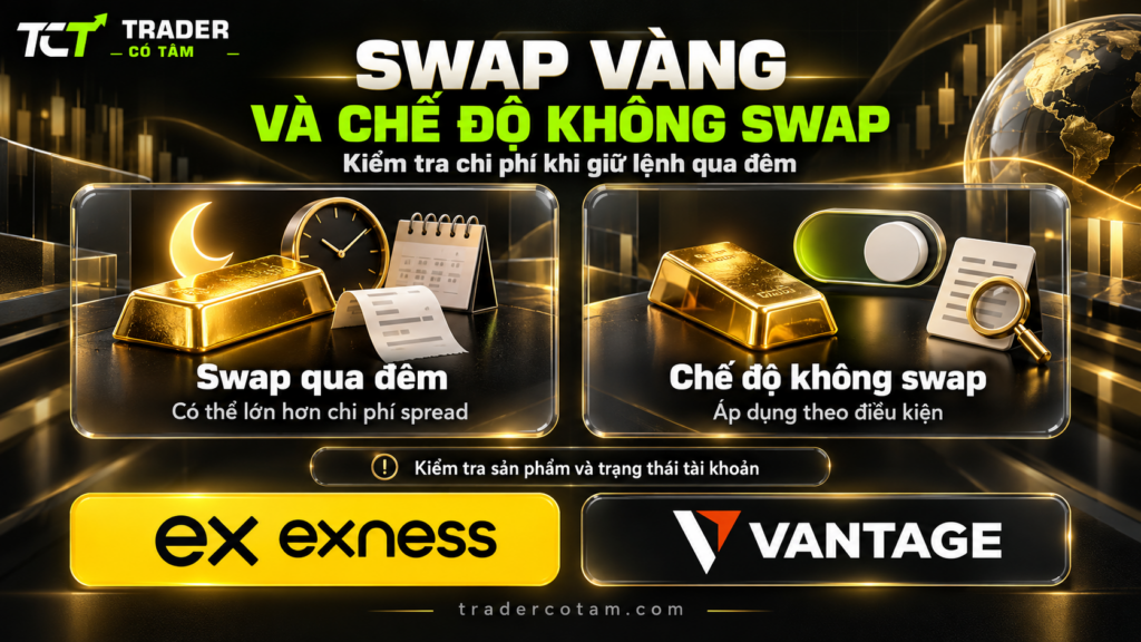 Swap vàng có thể lớn hơn chi phí spread; chế độ không swap của hai sàn đều áp dụng theo điều kiện