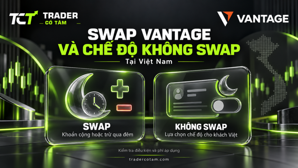 Swap Vantage là khoản cộng hoặc trừ khi giữ lệnh qua đêm; khách Việt có thêm chế độ không swap
