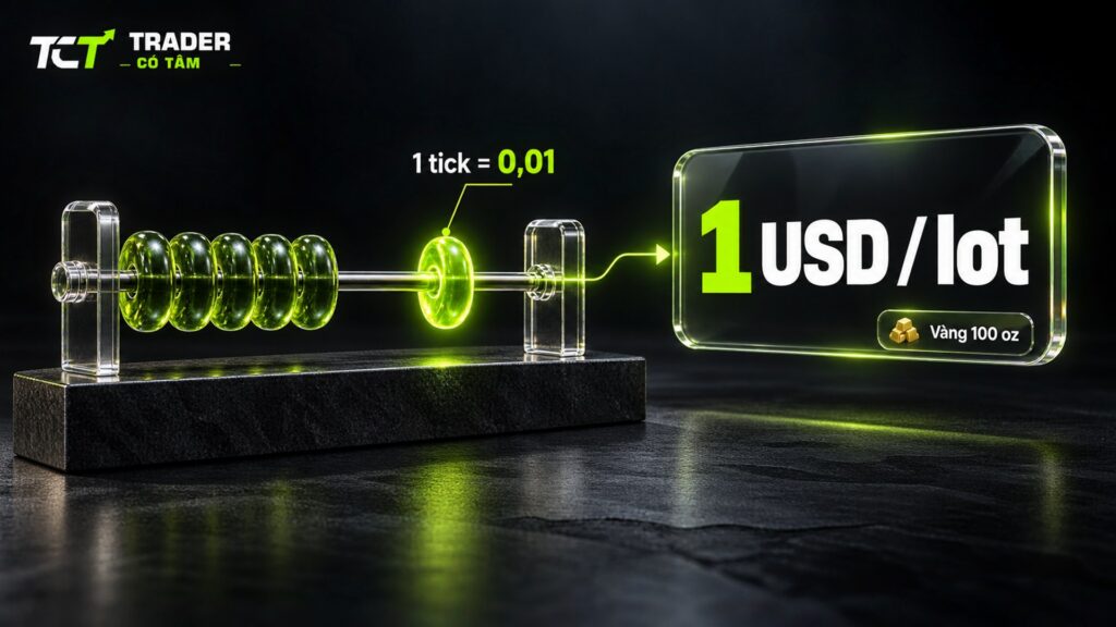 Tick value là gì: với vàng 100 oz/lot, mỗi bước giá 0,01 USD bằng 1 USD cho 1 lot