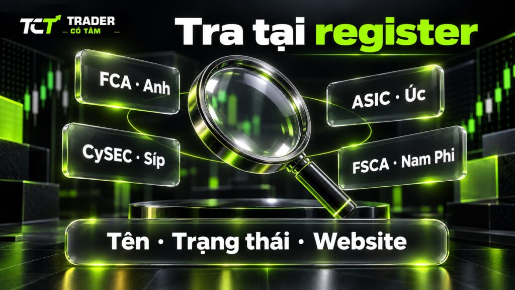 Tra cứu giấy phép FCA, ASIC, CySEC và FSCA trên register: xem tên pháp nhân, trạng thái và website