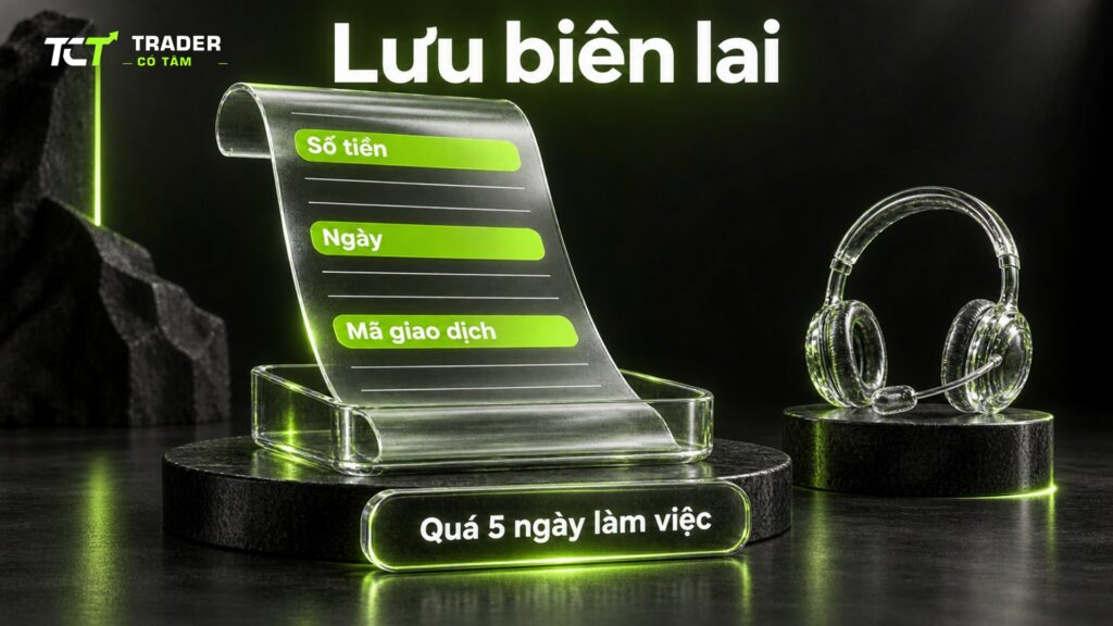 Vantage không rút được tiền hoặc nạp chưa vào: lưu biên lai số tiền, ngày, mã giao dịch và liên hệ hỗ trợ khi quá 5 ngày làm việc