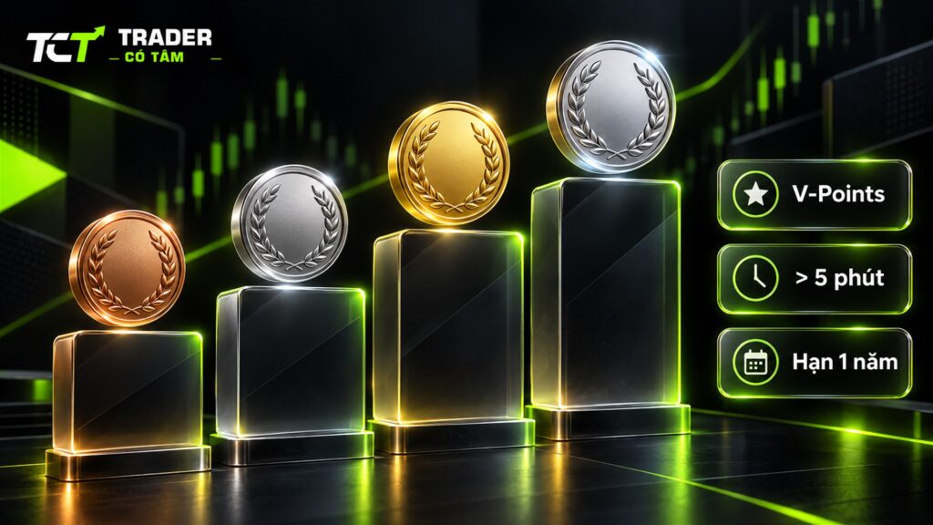 Vantage Rewards: bốn hạng, tích V-Points cho lệnh giữ hơn 5 phút, điểm có hạn một năm